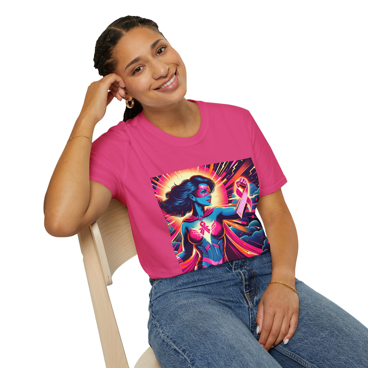Empowerment Graphic Tee for All, Unisex Softstyle T-Shirt, Breast Cancer Awareness, Heroic Spirit, Gift for Supporters, Casual Comfort
