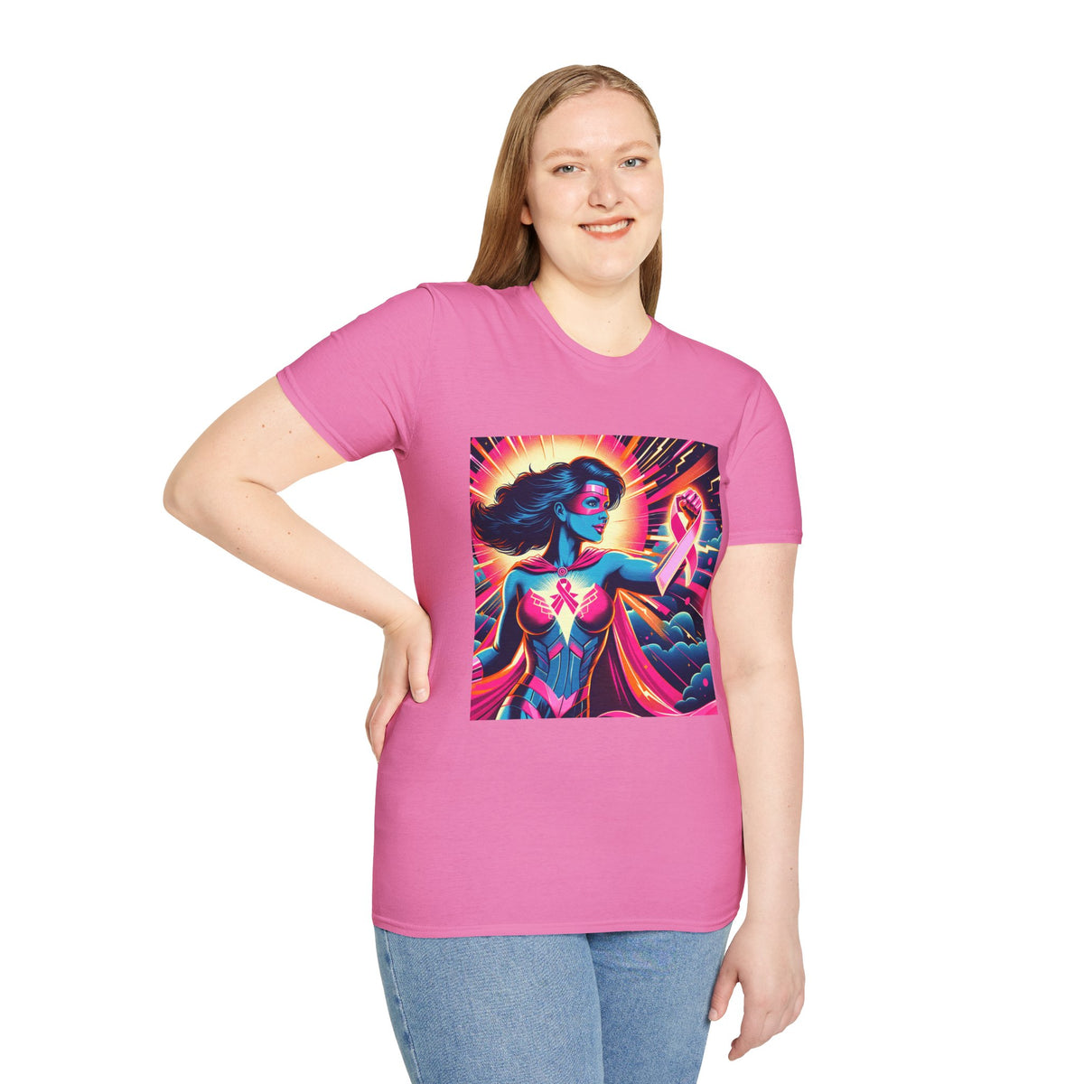 Empowerment Graphic Tee for All, Unisex Softstyle T-Shirt, Breast Cancer Awareness, Heroic Spirit, Gift for Supporters, Casual Comfort