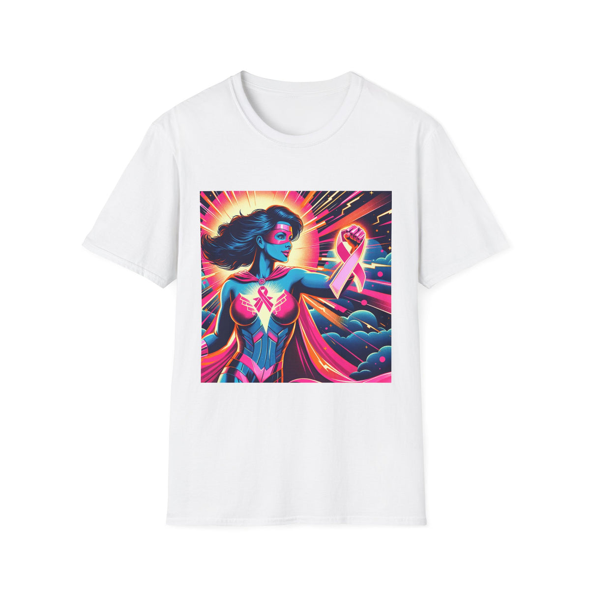 Empowerment Graphic Tee for All, Unisex Softstyle T-Shirt, Breast Cancer Awareness, Heroic Spirit, Gift for Supporters, Casual Comfort