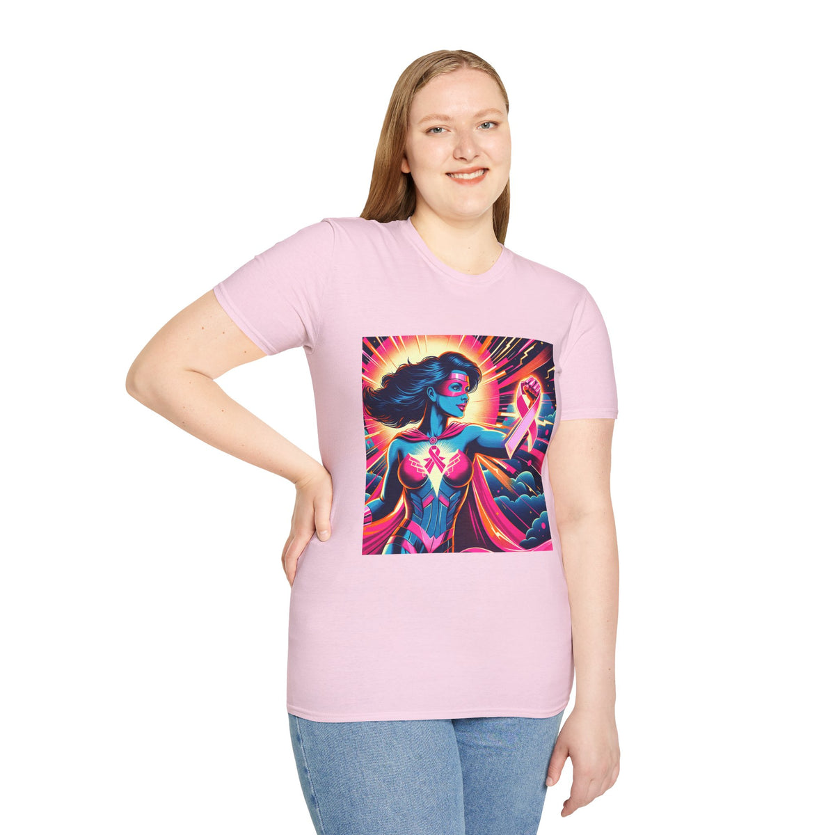 Empowerment Graphic Tee for All, Unisex Softstyle T-Shirt, Breast Cancer Awareness, Heroic Spirit, Gift for Supporters, Casual Comfort