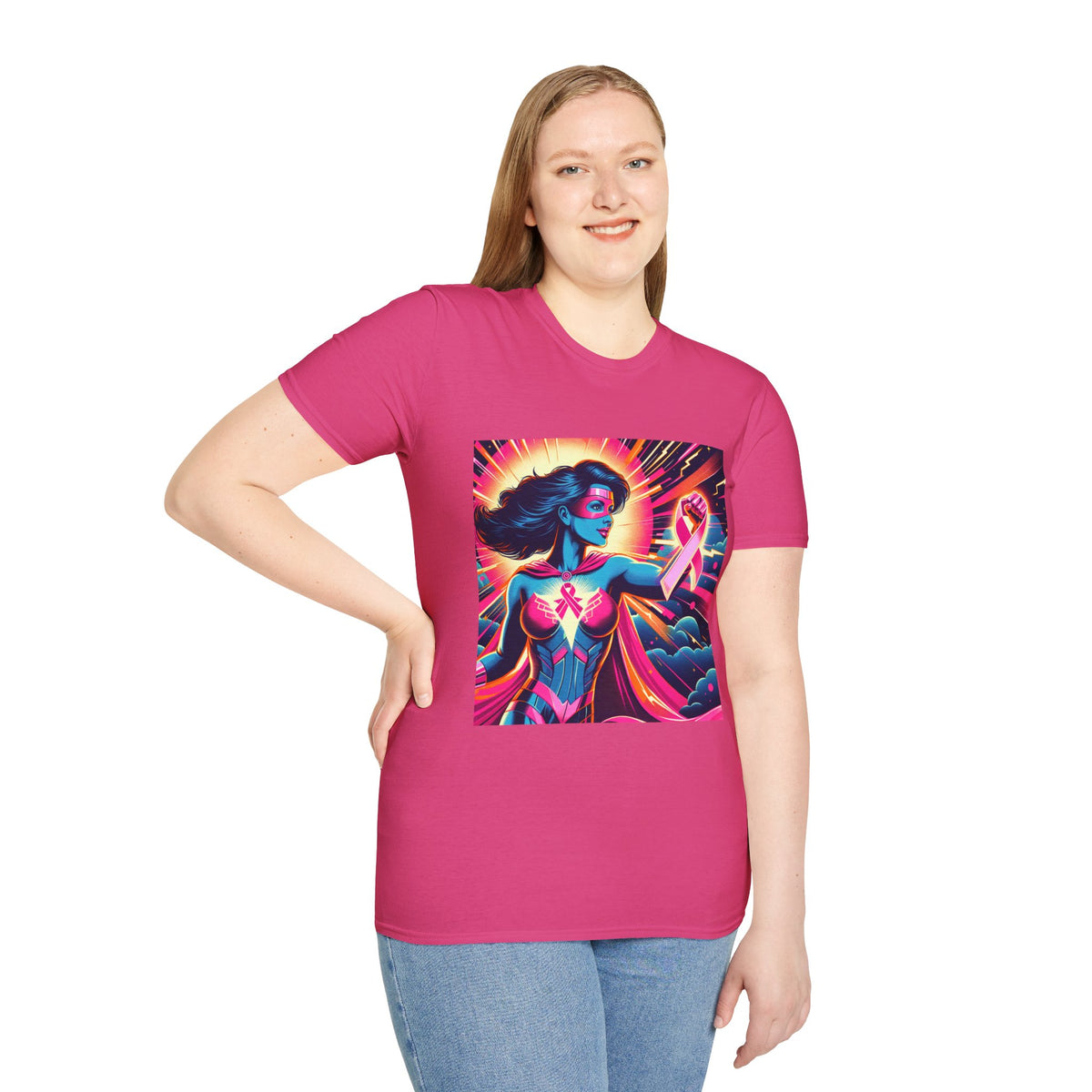 Empowerment Graphic Tee for All, Unisex Softstyle T-Shirt, Breast Cancer Awareness, Heroic Spirit, Gift for Supporters, Casual Comfort