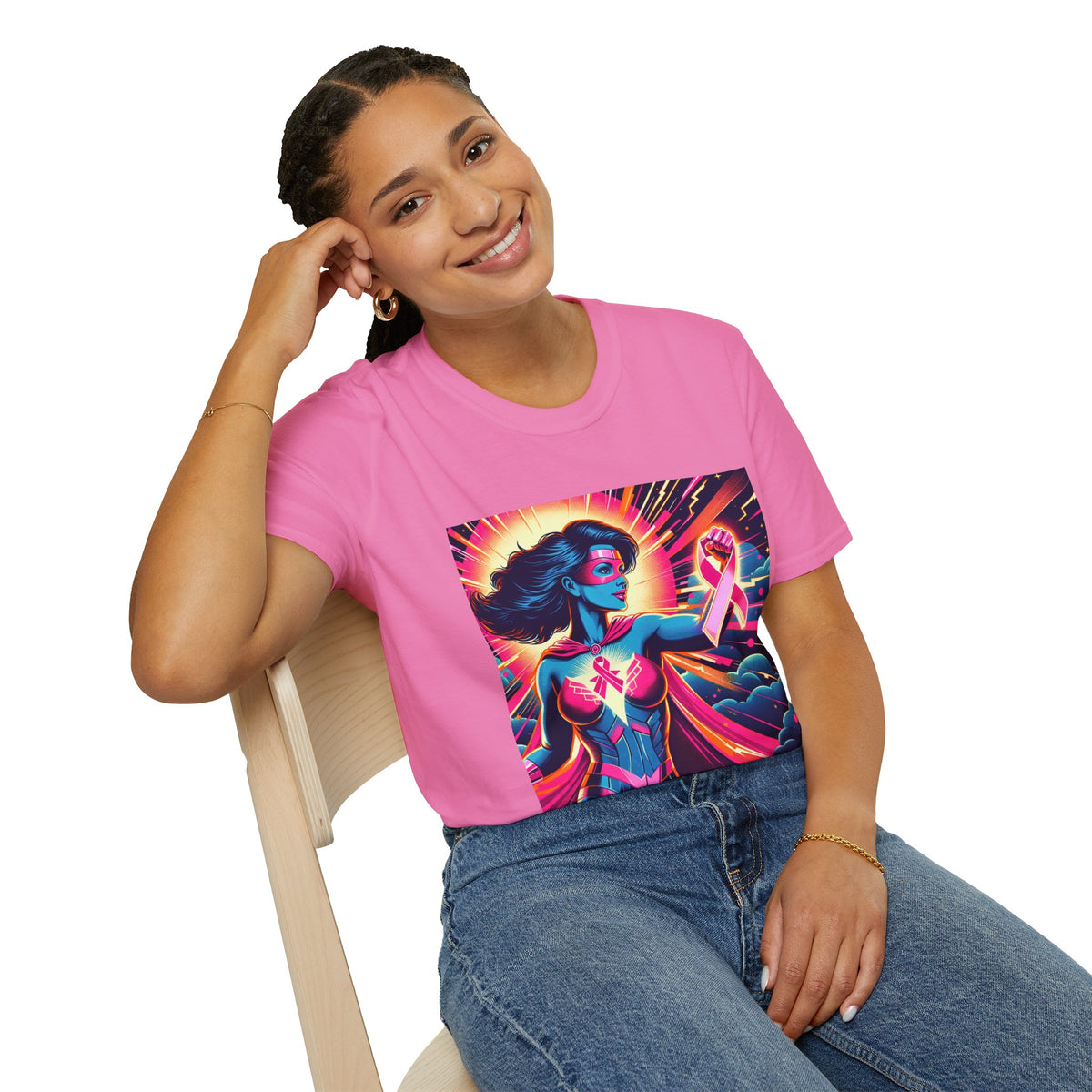 Empowerment Graphic Tee for All, Unisex Softstyle T-Shirt, Breast Cancer Awareness, Heroic Spirit, Gift for Supporters, Casual Comfort