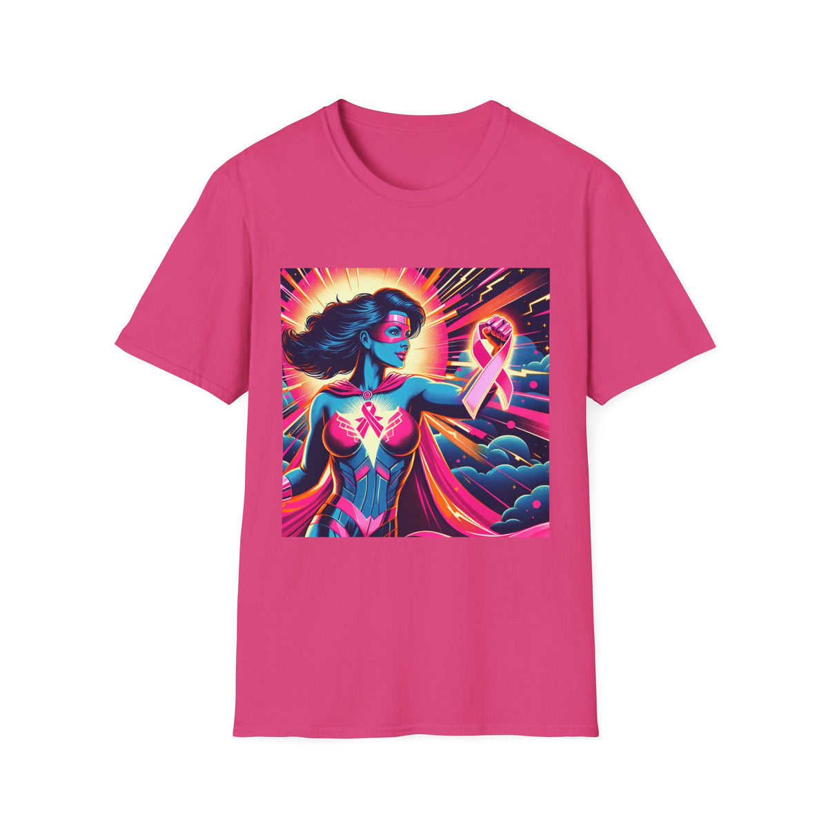 Empowerment Graphic Tee for All, Unisex Softstyle T-Shirt, Breast Cancer Awareness, Heroic Spirit, Gift for Supporters, Casual Comfort